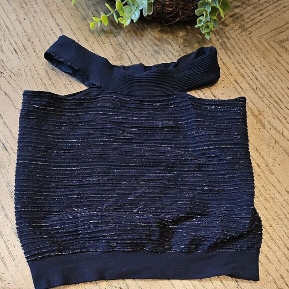 Bebe Black And Silver Crop Top Size S - Picture 1 of 7